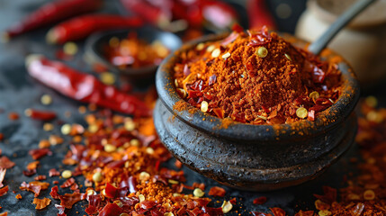 Wall Mural - Red chili pepper powder in a bowl