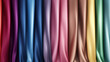 A colorful assortment of satin fabric rolls displayed in a row, showcasing a variety of hues for fashion and decor.