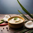 nariyal or coconut chutney served in a bowl. isolated over moody background.
