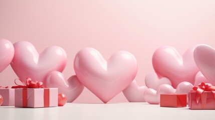 Wall Mural - Joyful valentine's day celebration: vibrant 3d rendering of a pink heart with text on a festive background