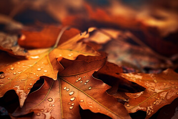Poster - Macro focus on falling autumn leaves, capturing the graceful descent of nature's ephemeral tapestry.
