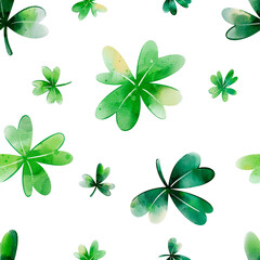 Wall Mural - St Patricks Day pattern with  green clover for decoration Irish holiday for print, party, fabric. Digital watercolor illustration