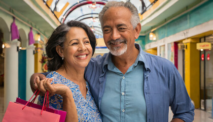 Sticker - Happy Elderly Couple Embracing in Romantic Portrait