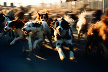 Dogs In Full Sprint, Generating Abstract Energy Lines That Convey The Vibrant And Lively Atmosphere Of A Dog Race.