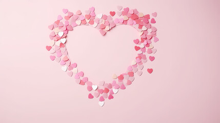 Wall Mural - pink heart with confetti, top view 