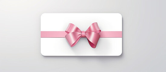 Wall Mural - Blank white gift card with  ribbon bow isolated on grey background
