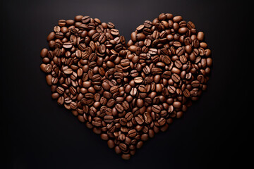 Wall Mural - heart from coffee beans on a black  background 