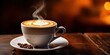 A cup of steaming hot coffee with latte art on top, light track photography, romanticism, UHD, HDR copy space