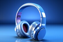 Modern Headphones Icon, On An Isolated Electric Blue Background, Generative AI