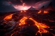 Volcano arenal, active lava flow