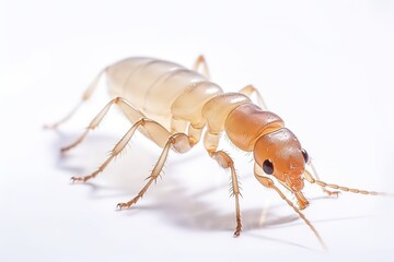 Top side closeup macro view of beautiful termite isolated on white background