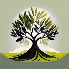 Wall Mural - tree olive silhouette logo