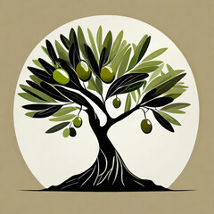 Wall Mural - tree olive silhouette logo