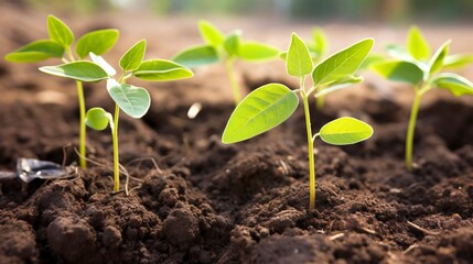 Wall Mural - Close-up of small plant growing on soil stock photo