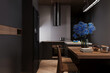 Luxurious apartment features modern touches in the dining, and kitchen areas with stuff.