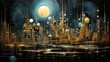 galactic urban horizon with radiant moons. fantasy space artwork for cosmic themes, astronomical education, and creative backgrounds