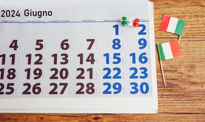 Paper calendar with the date 2nd June .National day of Italy  ,Republic day 