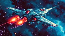 Sci-fi Arcade Style Spaceship Flying In Space Animated Wallpaper