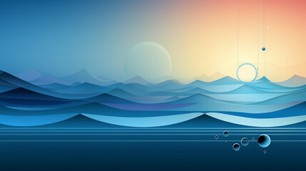 Poster - A blue ocean with waves and sun