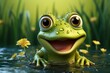 Smiling Rubber Frog Toy, on an isolated Lily Pad Green background, Generative AI