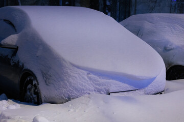 Sticker - Cars in winter in a parking lot under the snow