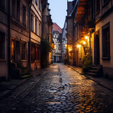 Fototapeta Miasta - A quiet alleyway in a historic European city.
