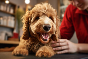 Happy Dog Enjoying Petting in Cozy Home.