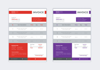 Wall Mural - Corporate Business Invoice design template.
Bill form price invoice vector illustration.
Creative invoice template with A4 size,
Modern invoices with 2 color sets.