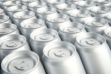 Wall Mural - Render: rows of white soda cans. Generative AI