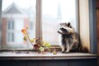raccoon sitting on a window ledge
