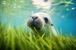 underwater shot of seal amidst seagrass