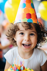 Wall Mural - Happy and smiling child girl celebrates his birthday