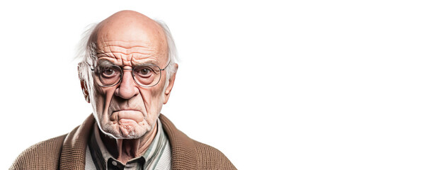 Wall Mural - An elderly man grandfather shouts in angry anger, aggressively disappointed, white background isolate. .