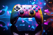 A Vibrant Neon Gamepad, Featuring An Abstract Game Console With Buttons And Joysticks.