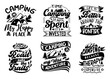 Camping Quote Element Design. vector set of wilderness and nature exploration vintage logos, great set collection. Black vector illustration on white background.