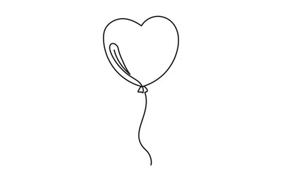 Wall Mural - Heart drawing. single continuous line drawing of balloon hearts.Valentine's Day concept. illustration for postcards, business cards, invitations, wedding cards, valentine. 