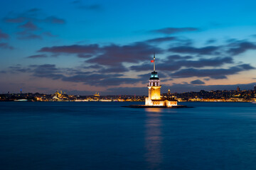 Istanbul background photo. Kiz Kulesi or Maiden's Tower at sunset.