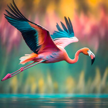 A Flamingo Flies Over The Water