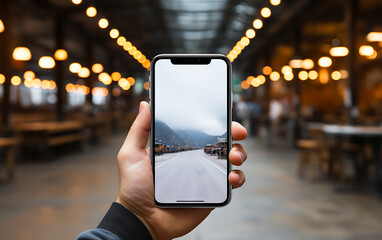 Front view of a smartphone device in hand