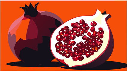 Pomegranate cut in half vektor icon illustation