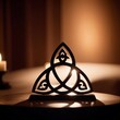 Celtic knot, shamrock, Christian ornament. Symbol in the form of a sacred triquetra made of wood.