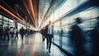 © Friedbert - A blurry image of people walking in a building, busy train station, commuters travelling during rush hour.