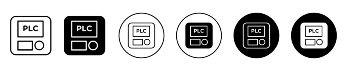 PLC circuit board panel icon logo. electrical mechanical smart switch component vector line art isolated on white background 
