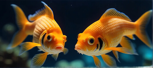Wall Mural - Goldfish swimming in an aquarium. Close up view underwater