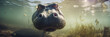 Hipopótamo no lago - Fundo de tela panorâmico 