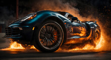 A Car Wheel On Fire