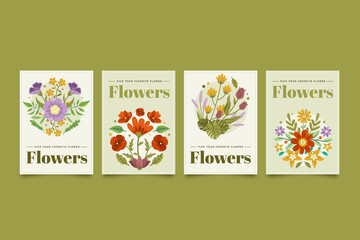 Sticker - Flat hand drawn cards collection with beautiful blossom flowers