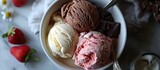 Fototapeta  - DIY Neopolitan ice cream - vanilla, chocolate, and strawberry.