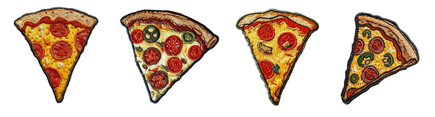 embroidered pizza patch sticker set on transparent background