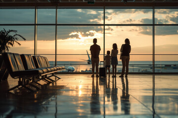 Family travel inside an airport terminal